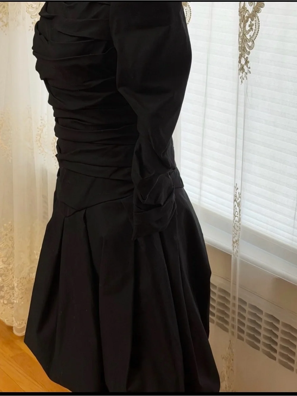 KHAITE Black Long-Sleeve Ruched Fit-and-Flare Dress